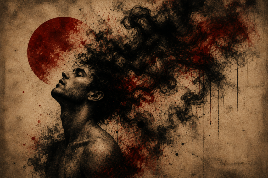 Man in smokey appearance looks at peace.
